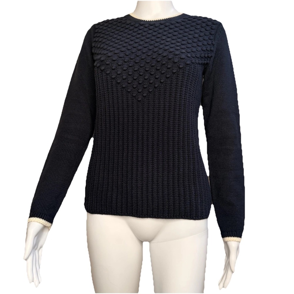 Talbots Textured Navy 100% Cotton Sweater Womens SZ- XS Long Sleeve Zip Back